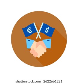 Bilateral Deal mini illustration rounded flat color icon, use for trade wars, economy, business, finance, economic competition, UI, UX kit, app and web development, digital or print.