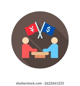 Bilateral Deal mini ilustração arredondado ícone de cor plana, uso para guerras comerciais, economia, negócios, finanças, concorrência econômica, UI, kit UX, aplicativo e desenvolvimento web, digital ou impresso.