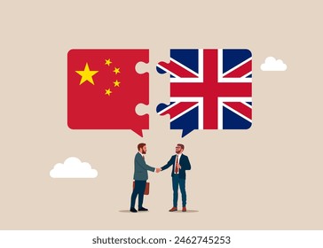 Bilateral political relations and cooperation between China and Great Britain. Flat vector illustration