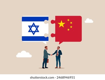 Bilateral political relations and cooperation between Israel and China. Business people shaking hand after business deal. 