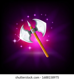Dos cuchillas y un icono de mango de madera para diseño de juegos, arma medieval, ilustración vectorial