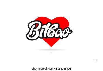 bilbao city text design with red heart typographic icon design suitable for touristic promotion
