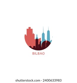 Bilbao cityscape skyline city panorama vector flat modern logo icon. Spain, Biscay region town emblem idea with landmarks and building silhouettes