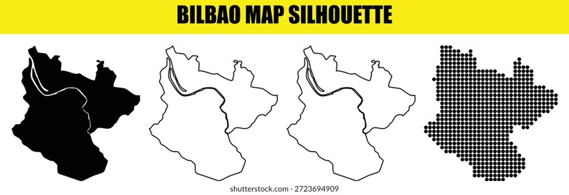 Bilbao mapa quatro silhuetas coleção diferentes estilos desenho de estêncil preto forma ponto padrão esboço geografia abstrata cidade espanhola paisagem cartografia rio