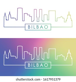 Bilbao skyline. Colorful linear style. Editable vector file.