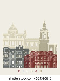 Bilbao skyline poster in editable vector file