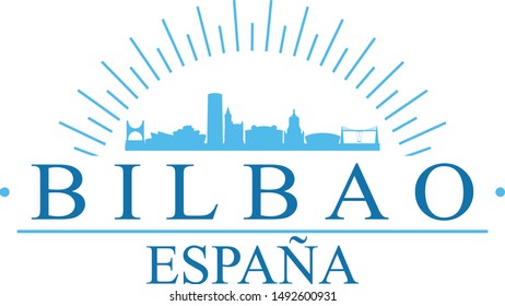 Bilbao Spain City. Banner Design. City Skyline. Silhouette Vector. Famous Monuments.