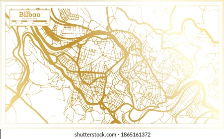 Bilbao Spain City Map in Retro Style in Golden Color. Outline Map. Vector Illustration.