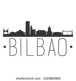 Bilbao España. Cielo urbano. Ciudad de Silhouette. Vector de diseño. Monumentos famosos.