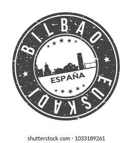 Bilbao Spain Round Stamp Icon Skyline City Design badge.