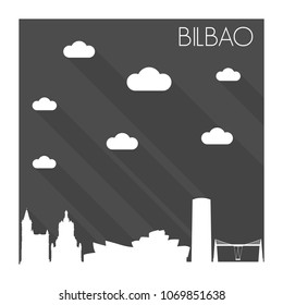 Bilbao Spain Skyline City Flat Silhouette Design Background Moon.