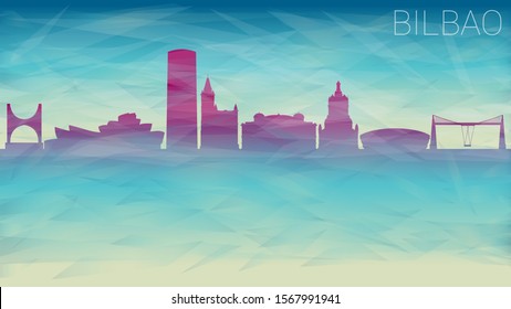 Bilbao Spain Skyline City vector Silhouette. Broken Glass Abstract Geometric Dynamic Textured. Banner Background. Colorful Shape Composition.