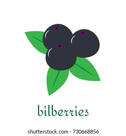 Bilberres icon in flat style isolated on white background./ Bilberres icon in flat style. Isolated object, logo. Fruit and berries from the farm. Organic food. Vector illustration.