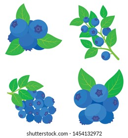 Bilberry icons set. Flat set of bilberry vector icons for web design