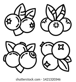 Bilberry icons set. Outline set of bilberry vector icons for web design isolated on white background