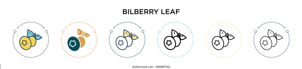 Bilberry-Blatt-Symbol in voller, dünner Linie, Umriss- und Strichform. Vektorgrafik von zwei farbigen und schwarzen Bilberry-Blatt-Vektorgrafiken-Designs kann für mobile, iPhone, web-basierte