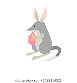 Bilby with Easter egg. Isolated vector color illustration.