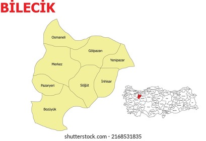 Bilecik. The cities of Turkey. Map - Turkey, Bilecik