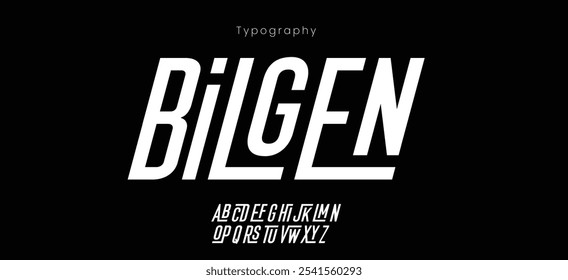 Bilgen modern alphabet, cutting-edge digital font for dynamic tech logo, powerful headline, advanced typography. Vector typeset