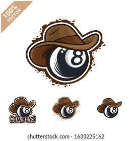Biliard 8 ball with cowboy hat vector logo for club or team.