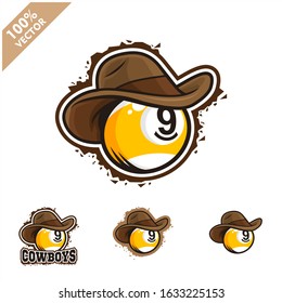Biliard 9 ball with cowboy hat vector logo for club or team.