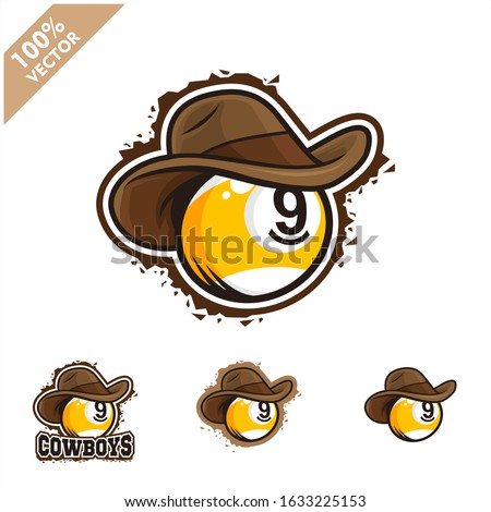 Biliard 9 ball with cowboy hat vector logo for club or team.