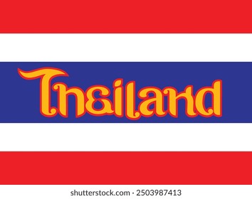 El logotipo bilingüe combina los alfabetos inglés y tailandés, deletreando la palabra "Tailandia" con un estilo juguetón y vibrante y enfatiza su identidad nacional en el fondo