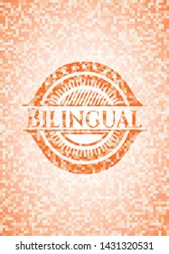 Bilingual orange mosaic emblem. Vector Illustration. Detailed.