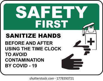 Bilingual Safety First Sanitize Hands Sign