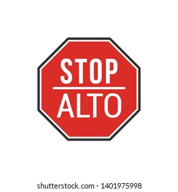 Bilingual Stop Alto Sign Isolated On White Background. Traffic Symbol Modern Simple Vector Icon