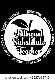 Bilingual substitute teacher vector art design, eps file. design file for t-shirt. SVG, EPS cuttable design file