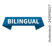 bilingual Text In Blue Ribbon Rectangle Shape For Sign Information Announcement Business Marketing Social Media
