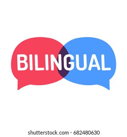 Bilingual. Two vector speech bubbles icons, illustration on white background. Concept for language school.