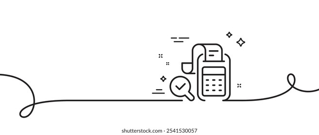 ícone da linha Contabilidade da Lista. Uma linha contínua com curva. Sinal de auditoria comercial. Verificar símbolo financeiro. Faixa de opções de estrutura de tópicos única de contabilidade de faturamento. Padrão de curva de loop. Vetor