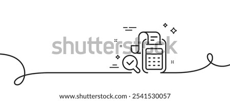 Bill Accounting line icon. Continuous one line with curl. Business audit sign. Check finance symbol. Bill accounting single outline ribbon. Loop curve pattern. Vector