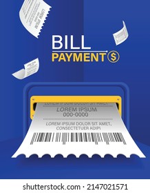 Bill atm Template oder Restaurant Papier Finanzscheck Concept Paper Eingang Quittung Zahlung online.Bill kam aus der blauen Box und es gab Wechsel rund.Rechnung Zahlung Konzept.