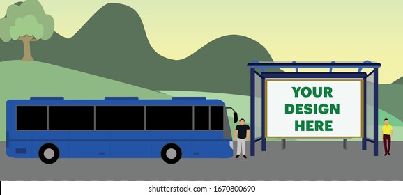 bill board at bus stop with empty white vector flat design