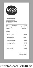 Bill, cash Receipt template, payment check, invoice, buying, bill or calculate pay. Receipt of the seller forms	
