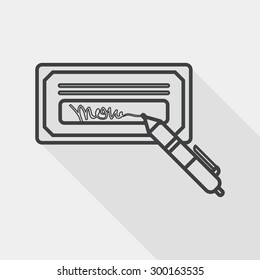 bill check flat icon with long shadow, line icon