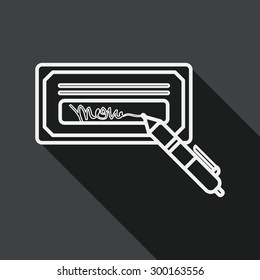 bill check flat icon with long shadow, line icon