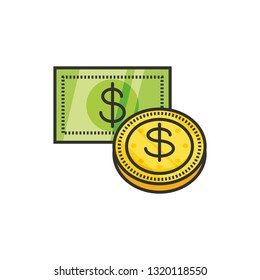bill with coin dollar isolated icon