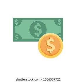 bill and coin money dollars icon vector illustration design