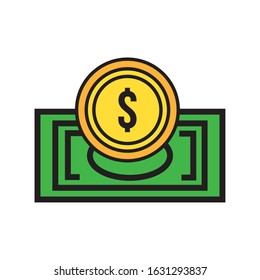 bill and coin money dollars vector illustration design
