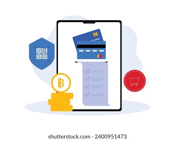 Bill details from e wallet for monthly shopping, secure payment vector illustration.