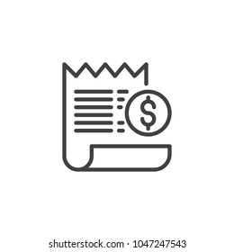 Bill with dollar coin outline icon. linear style sign for mobile concept and web design. Billing Payment simple line vector icon. Symbol, logo illustration. Pixel perfect vector graphics