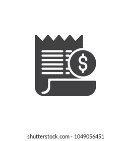 Bill with dollar coin vector icon. filled flat sign for mobile concept and web design. Billing Payment simple solid icon. Symbol, logo illustration. Pixel perfect vector graphics