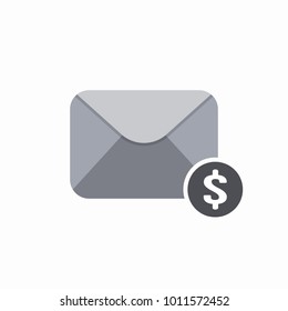 Bill dollar email envelope mail money pay icon. Vector Flat illustration