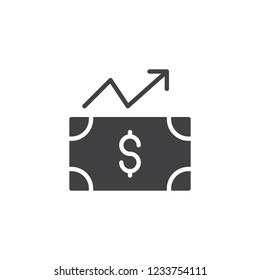 Bill dollar money with arrow up vector icon. filled flat sign for mobile concept and web design. Increase dollar simple solid icon. Symbol, logo illustration. Pixel perfect vector graphics
