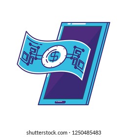 bill dollar with smartphone