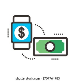 bill dollar with smartwatch line and fill style icon vector illustration design